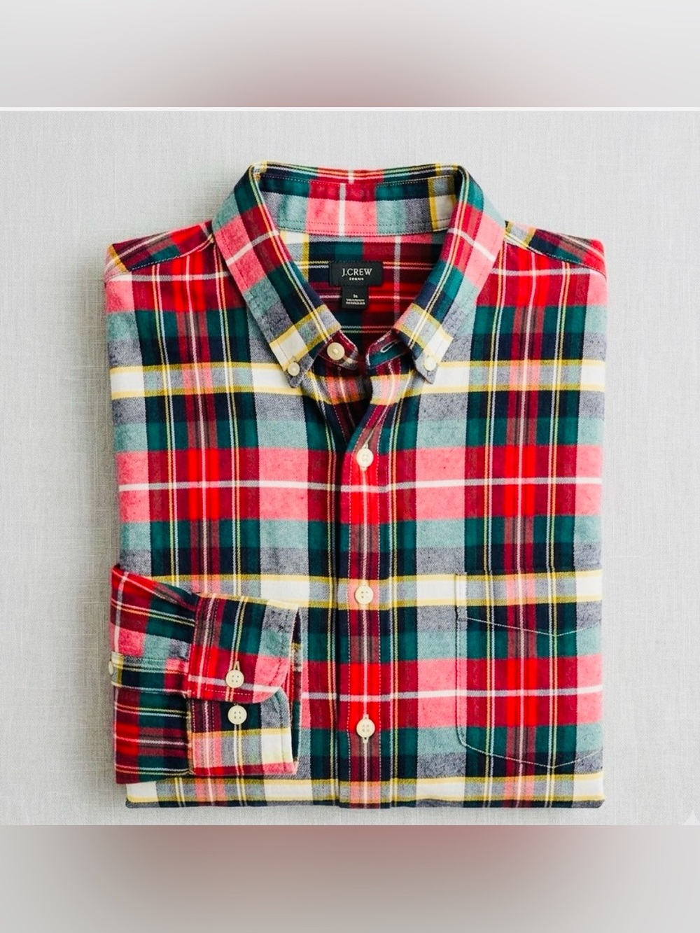 J.Crew Mens Oxford Shirt Size LT Large Tall Plaid Red Green Button Down Holiday